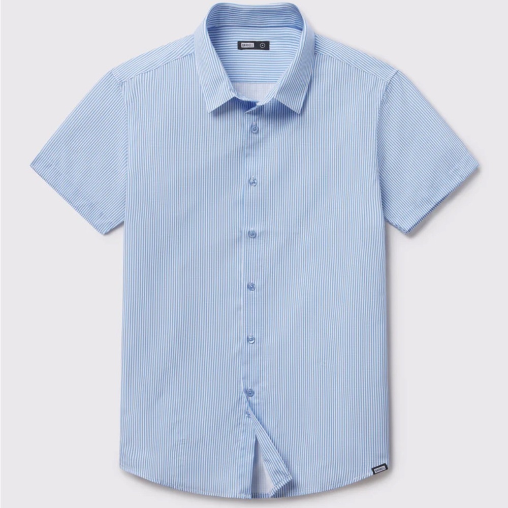 Barbell apparel motive short sleeve dress shirt blue and white striped